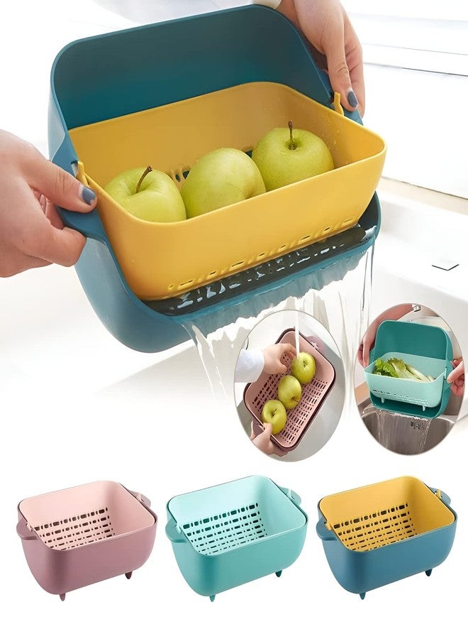 Oblivion Multifunctional Bpa Free Double Layered Plastic Rotatable Strainer Bowl with Handles for Washing, Rinsing, Serving Vegetables & Fruits (Multicolor) - Image 5